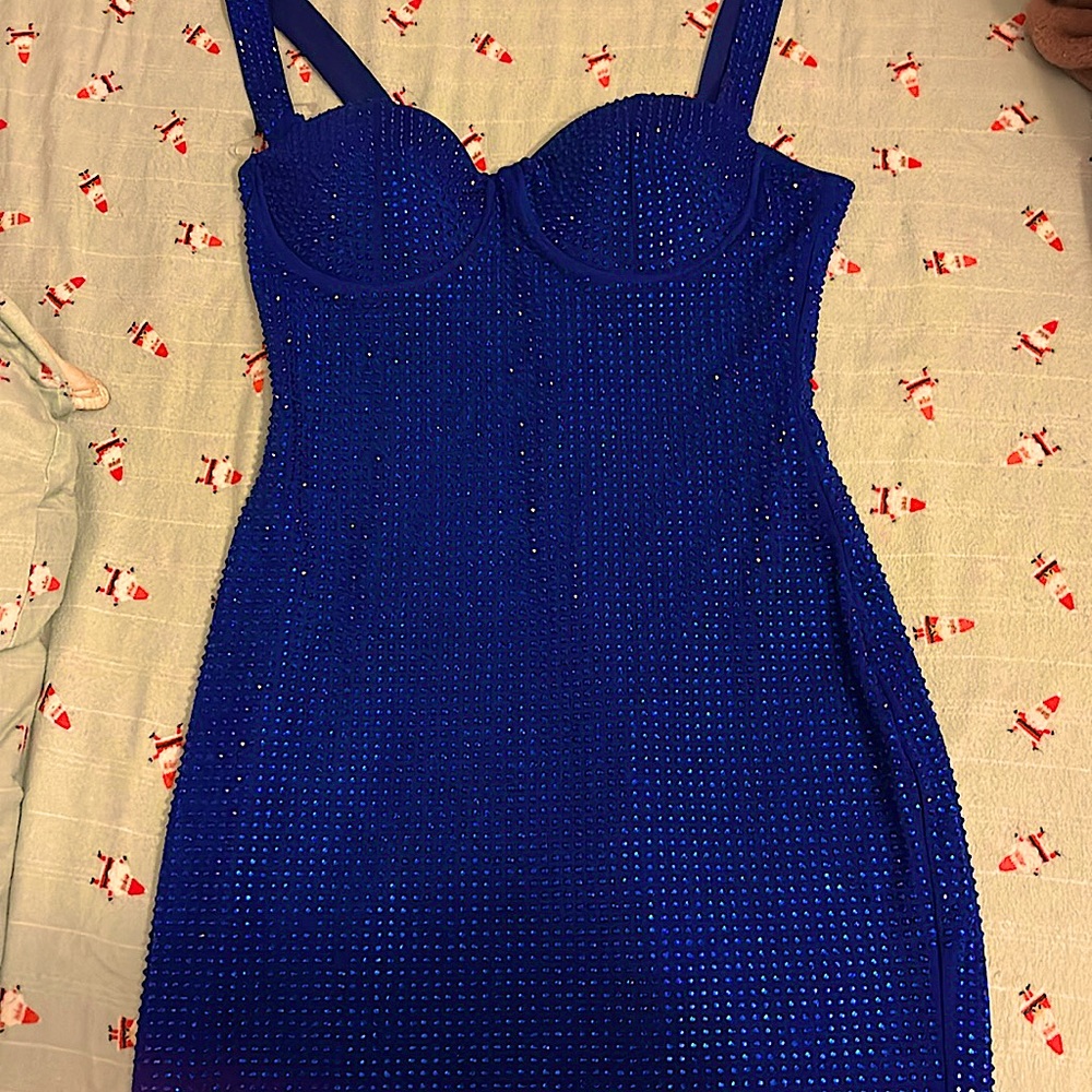 Royal blue crystal mini dress